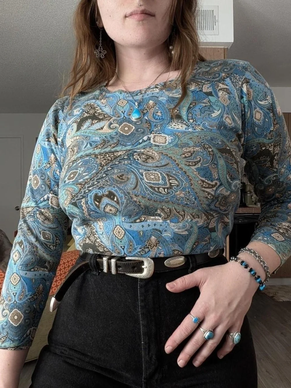Blue Paisley Long-Sleeve Top